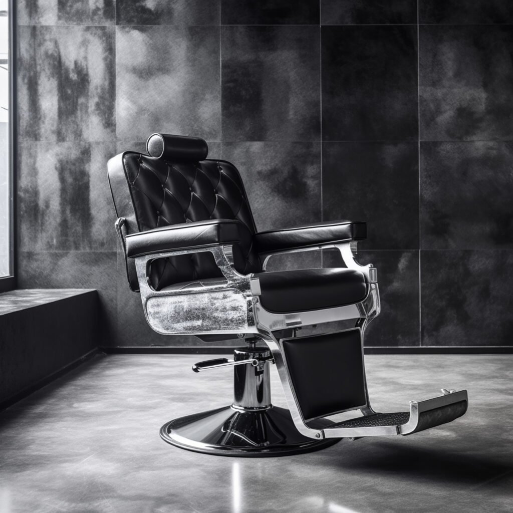 a close up of a black and white photo of a barber chair. generat
