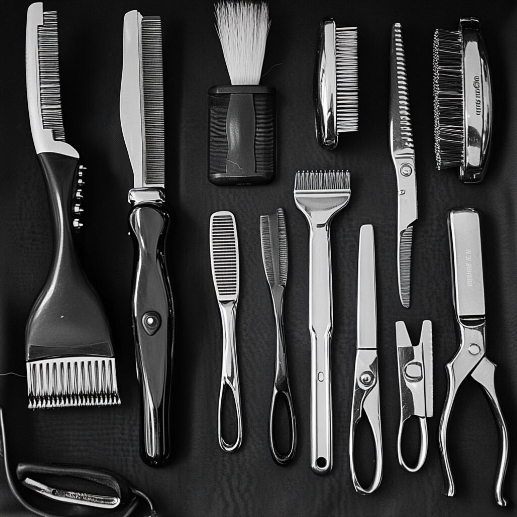 detailed view barbers tools used mens grooming including clippers trimmers